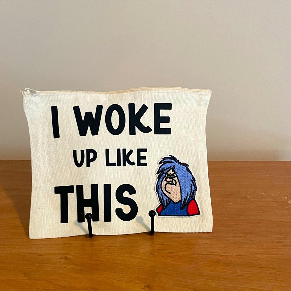 Graphic print zip pouch I woke up like this snack cosmetic pencil bag new